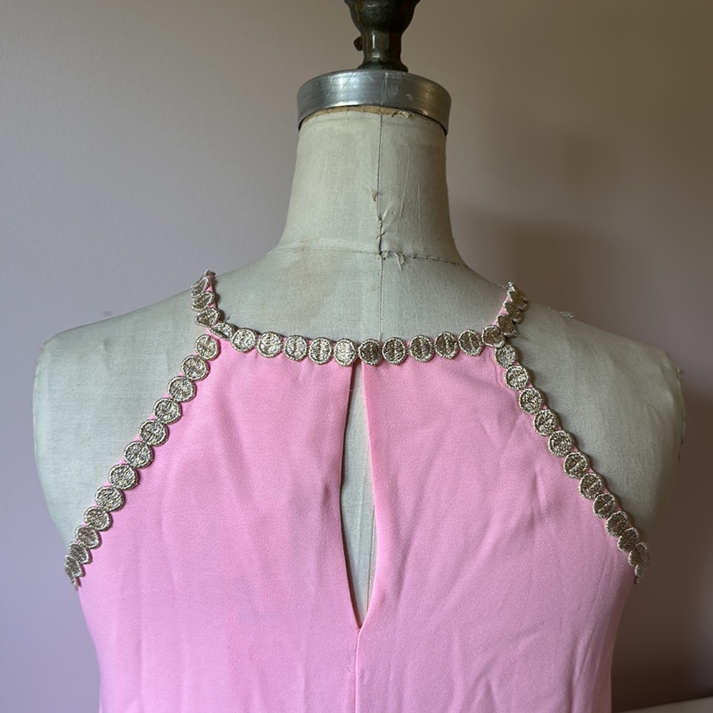 Lilly Pulitzer Pink Halter Dress with Gold Lace Bib - Picture 3 of 3
